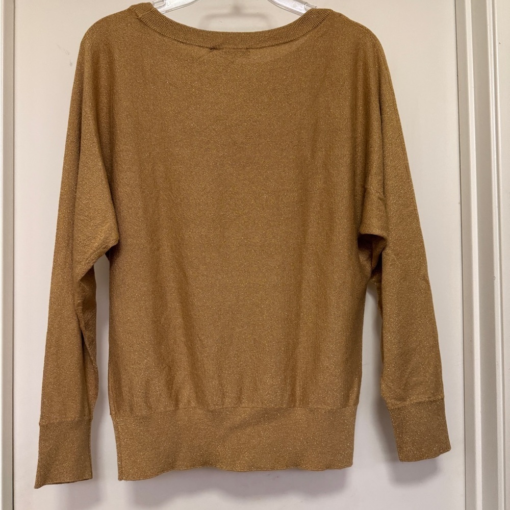 INC long sleeve gold metallic Crewneck top / size M - Picture 3 of 8